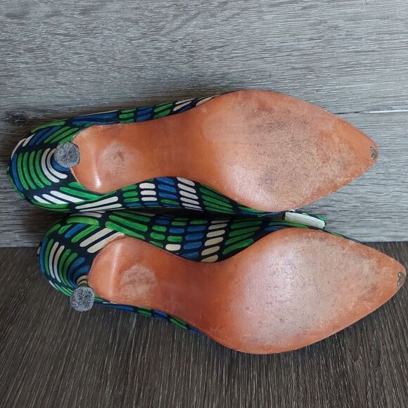 Vintage 1950's Herbert Levine Blue, Green & White Bow Pointy Pumps 7.5AA - Picture 8 of 10